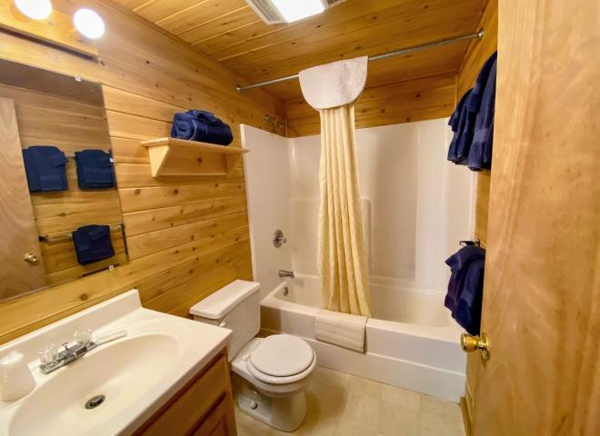 Master bathroom with a standard tub/shower.
