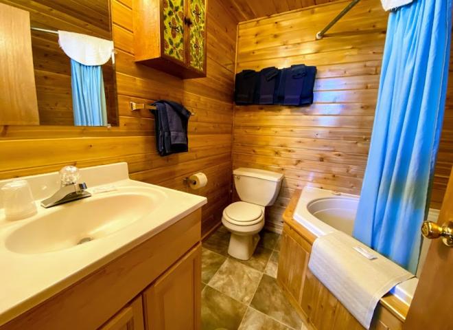 Loft bathroom with an oversized whirlpool tub.