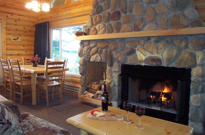 Comfortable fire place in a Lake Vermilion cabin