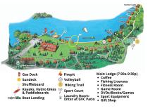 Resort map with Surf circled, located near the beach.
