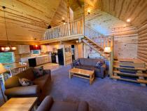 Living area showing both levels from the entrance.